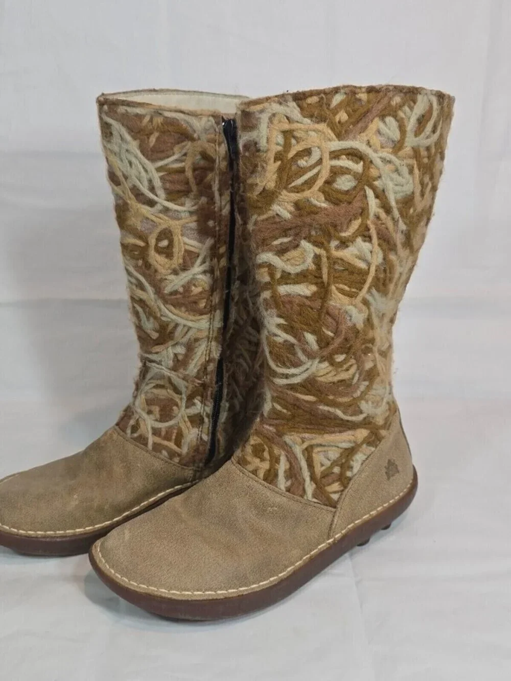 El Naturalista Yarn Mid Calf Boots Women Size 6.5 Leather Suede Zip Brown Boho
